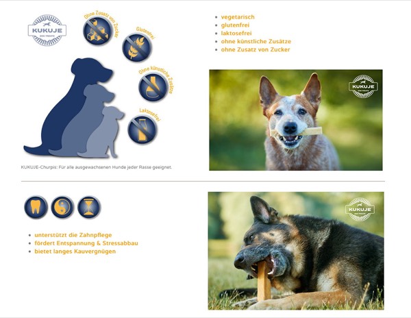 hunde mit kauartikel im webshop, werbefotografie mit hunden für tiernahrung und produkte zum marketing