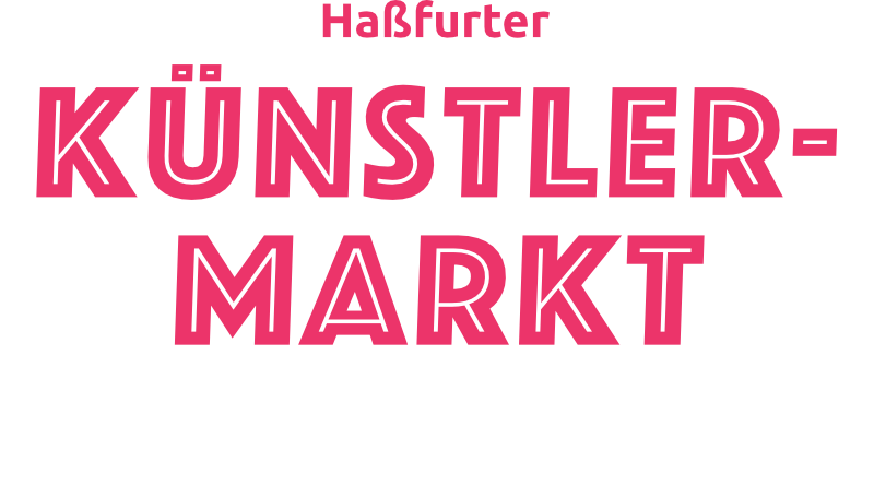 Ha&szlig;furter K&uuml;nstlermarkt Schriftzug in Pink auf wei&szlig;em Hintergrund, Veranstaltungsplakat