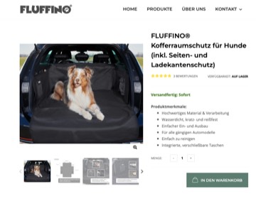 ansicht webshop produktfoto mit hund kofferraumschutz