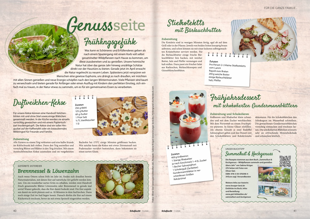 Heftseite mit Rezeptfotos in der Schafzucht